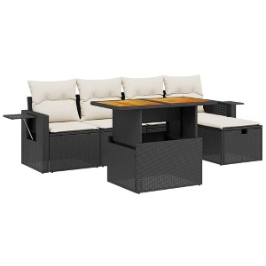 vidaXL Garden Sofa Set Black PE Rattan Large Adjustable Feet - 1 of 4