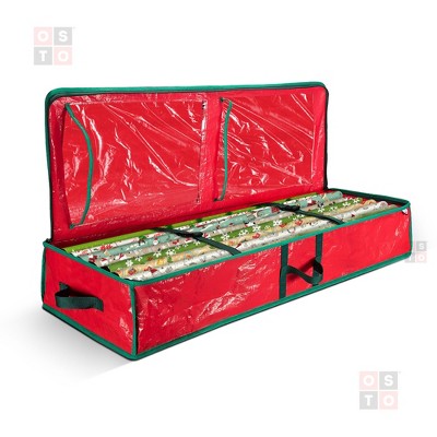 OSTO Underbed Gift Wrap Storage Bag and Accessory Organizer Fits 18-24 Standard Rolls of 40”. Tearproof and Water-Resistant