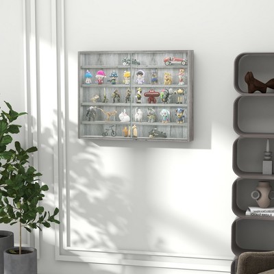 Gray Wood 5-Tier Wall-Mounted Display Cabinet with Glass Doors