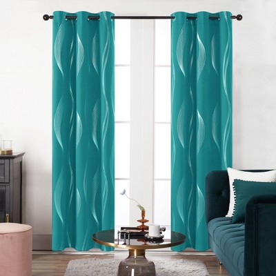 Deconovo 2 Panels Silver Printed Blackout Curtains with Wave, 6 Grommets for Bedroom