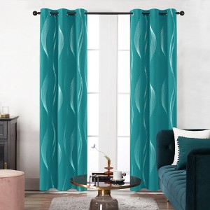 Deconovo 2 Panels Silver Printed Blackout Curtains with Wave, 6 Grommets for Bedroom - 1 of 4