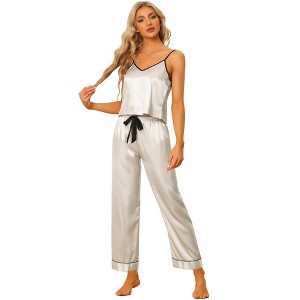 cheibear Women's Satin Silky Summer Camisole and Pants Sleepwear Pajama Sets - 1 of 4
