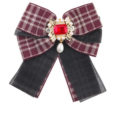 INSPIRE CHIC Women's Plaid Ribbon Checked Pins Bowtie Brooches