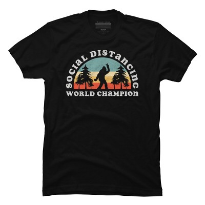 Men's Design By Humans Bigfoot Social Distancing World Champion By Tingsy T-Shirt