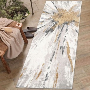 Washable Abstract Rug, Modern Low Pile Area Rug for Living Room, Bedroom, Nursery, Office, Non-Slip Neutral Farmhouse Distressed Floor Cover. - 1 of 4