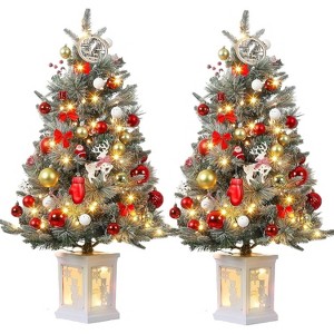 3FT/4.5FT Prelit Snow Flocked Christmas Tree, 78 LED, Tabletop Xmas Tree with Different Base for Decor - 1 of 4