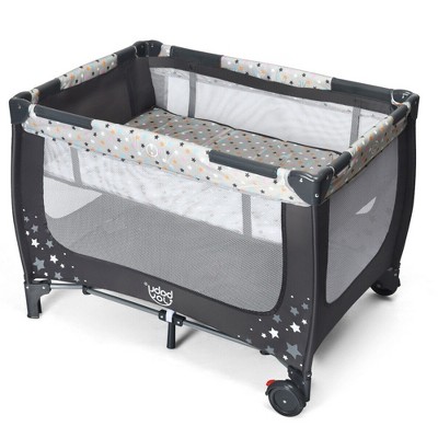 Image of Costway Portable Baby Playard Playpen Nursery Center w/ Mattress Foldable Design Grey