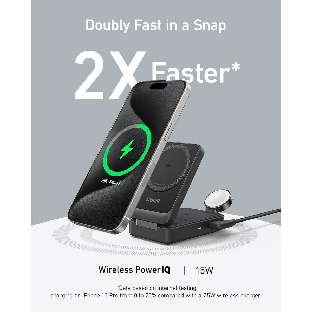 Anker MagSafe Charger Compatible, MagGo 3-in-1 Charging Station, Qi2 Certified - thumbnail 2
