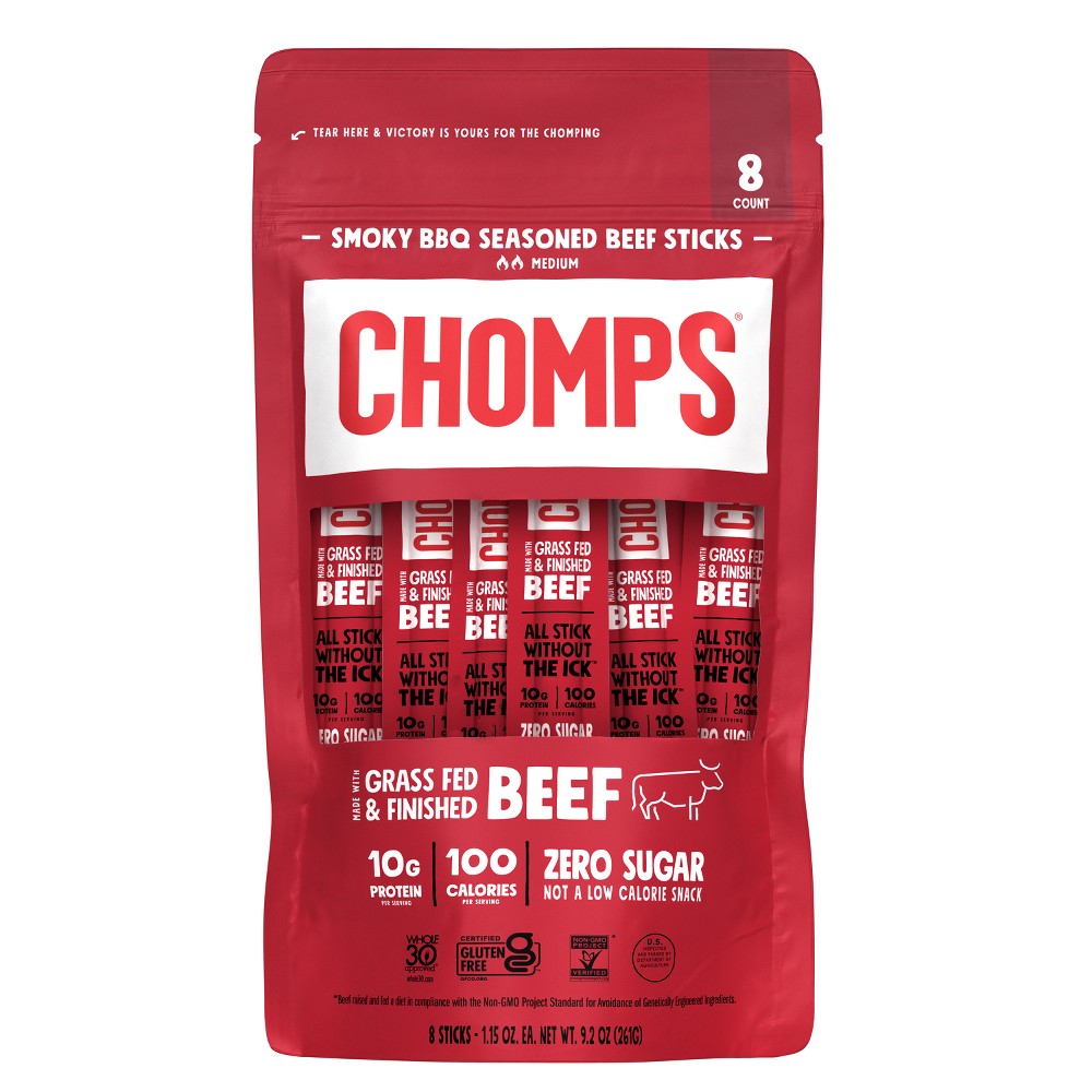 Chomps Snack Sticks Smoky BBQ Beef Meat Sticks - 9.2oz/8ct
