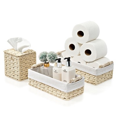 Beige Rectangular Macrame Paper Rope Storage Baskets Set