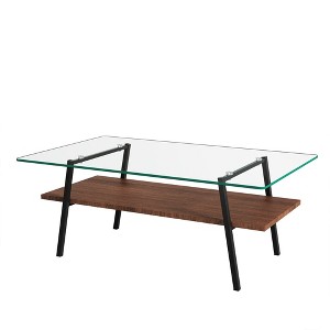 NicBex 38.58 Inch Rectangle Coffee Table with Tempered Glass Tabletop and Storage Shelf,Side Center Table for Living Room - 1 of 4