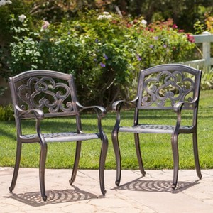 Gulches Set of 2 Cast Aluminum Patio Dining Chairs - Rust-Resistant, Handcrafted Patina Copper Design with Cloud-Back & Comfortable Seat - 1 of 4