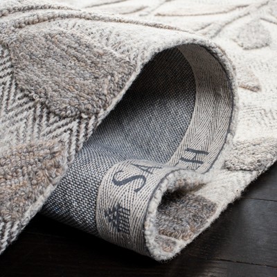 Beige and Gray Handmade Wool Botanical Area Rug, 5' x 8'