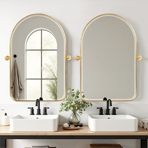 Wooakway 36"H Arched Bathroom Mirror with Pivoting Design Metal Frame for Vanity Living Room Bedroom Entryway Black - 1 of 4