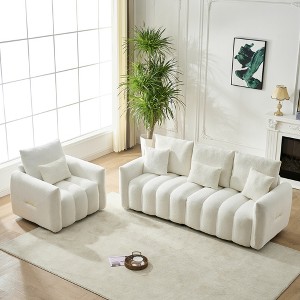 2-piece Teddy Fabric Modern Oversized Sofa Set with Pillows, Cushions, and Solid Wood Frame - 1 of 4