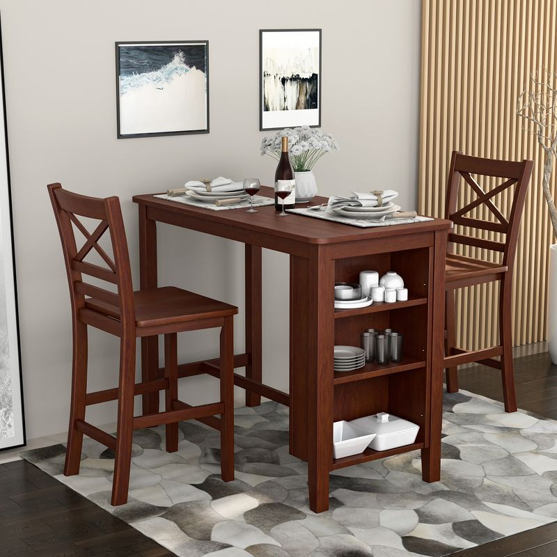 Costway 3PCS Counter Height Pub Dining Table Set w/ Storage Shelves&2 Bar Chairs, 2 of 10