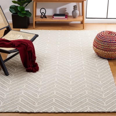 Marbella Ivory Beige 4' x 6' Chevron Wool Area Rug