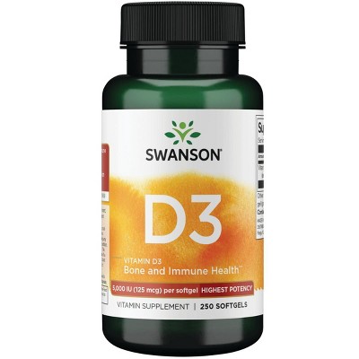 Swanson Highest Potency Vitamin D3 Softgels, Helps Support Overall Health & Bone Strength, 250 mg, 250 Sgels.