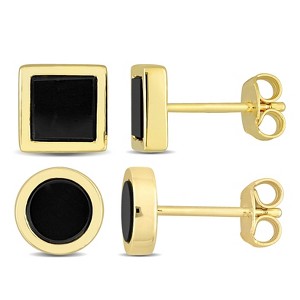 EVERLY JEWELRY | Men's Yellow Plated Sterling Silver1 5/8ct TGW Square and Round Black Onyx Stud Earrings - 1 of 4