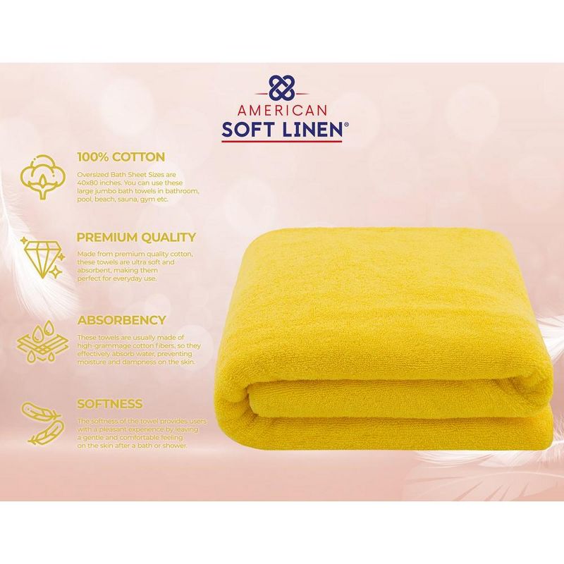 American Soft Linen 100% Cotton Oversized Bath Sheet, 40 in by 80 in Bath Towel Sheet, 3 of 10
