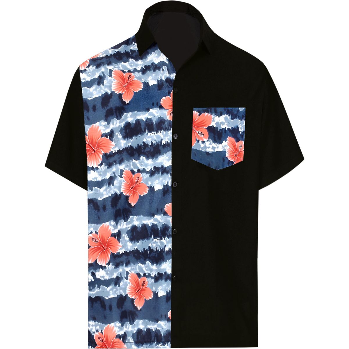 LA LEELA Mens Hawaiian Shirts Short Sleeve Button Down Shirt Men's Shirts Casual Beach Vacation Hawaii Island Shirts for Men Funny L Mismatch, Black