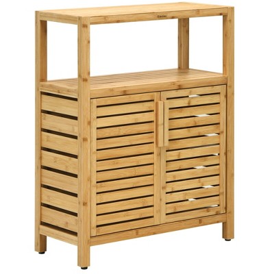 Costway Bamboo Floor Cabinet Bathroom Storage Cabinet Storage Organizer w/  Shutter Doors