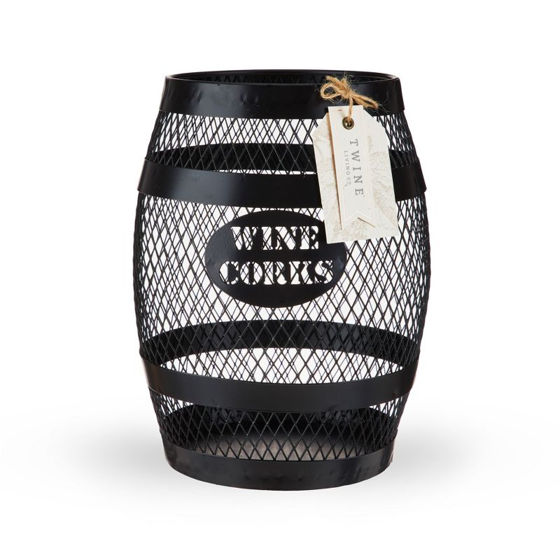 Twine Barrel Cork Holder Metal Decorative Wine Cork Collection Storage, Rustic Black Finish, Black, Holds 150 Corks, Set of 1, 5 of 8
