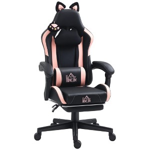 HOMCOM Cute Gaming Chair, Reclining Computer Chair with Footrest, Headrest, Lumbar Support, Height Adjustable Faux Leather Swivel Gamer Chair - 1 of 4