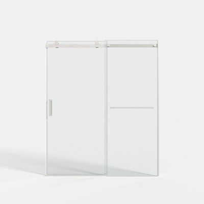 Lirago Slim Frame Single Sliding Door with Tempered Glass Reversible Installation 60" x 72" Silver