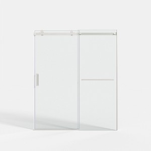Lirago Slim Frame Single Sliding Door with Tempered Glass Reversible Installation 60" x 72" Silver - 1 of 4