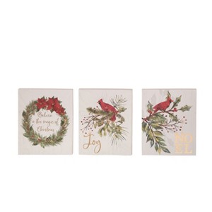 Transpac MDF Christmas Cardinal Block Decor Set of 3 Christmas Home Decorations - 1 of 1