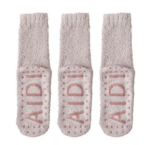 Anna-Kaci 3 Pairs Women's Plush Non-Slip Crew Socks with Thick Fleece Lining and Cozy Warm Fit - 1 of 4