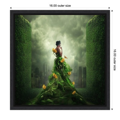 Green and Yellow Floral Canvas Wall Art Print with Black Frame