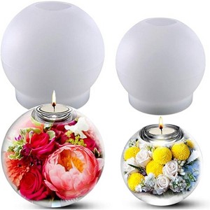 JDICTION 2-Pcs Sphere Silicone Molds - Large & Small Tealight Candle Holder Resin Molds for DIY Round Crystal Ball, Epoxy Casting & Table Decor Crafts - 1 of 4