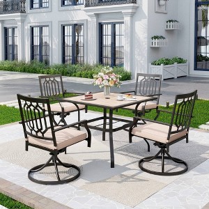 5pc 37" Wooden Top Patio Table with 4 Swivel Rocking Chairs - Captiva Designs - 1 of 4