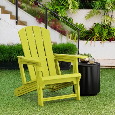 Maggift Patio Accent Chairs, Plastic Adirondack Chairs with Cup Holders, Lawn Chairs for Patio, Garden, Poolside, Yellow, 31.4"*29.6"*36.4"