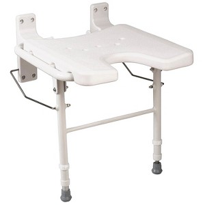 HealthSmart Wall Mount Fold Away Bath Chair Shower Seat Bench with Adjustable Legs, FSA and HSA Eligible, Seat 16 x 16 Inches, White - 1 of 4