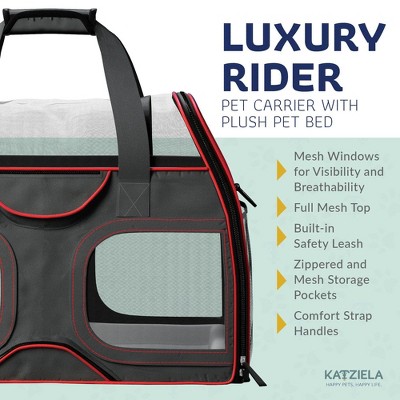 Small Black and Red Soft-Sided Rolling Pet Carrier