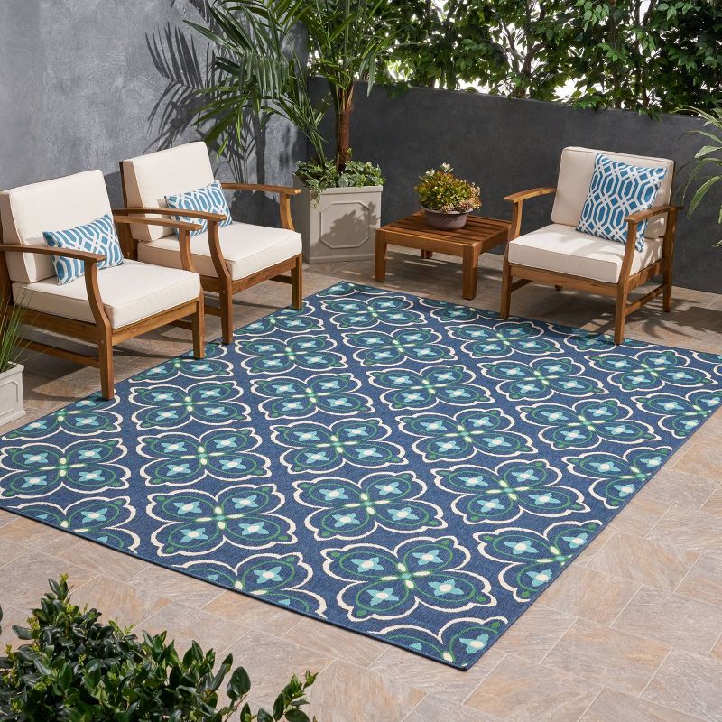 7'10" x 10' Camelia Medallion Outdoor Rug Blue/Green - Christopher Knight Home, 4 of 7