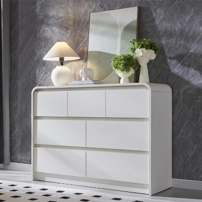 SinCiDo Modern 7 Drawers Dresser 47" Wide Chests of Drawers w/ Curved Profile Design Natural Texture for Bedroom,Living Room,White