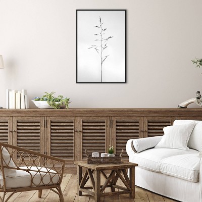 Serene Black and White Botanical Canvas Art Print with Frame