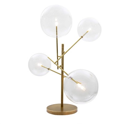 Yosemite Home Decor Klare 4-Light Sputnik Lamp in Antique Brass Finish with Clear Glass Globe Shades and Adjustable Arms