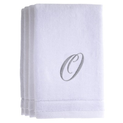 Creative Scents White Fingertip Monogrammed Towels Silver Embroidered