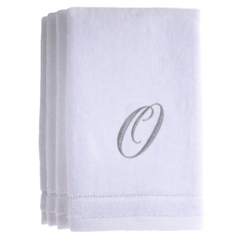 Creative Scents White Fingertip Monogrammed Towels Silver Embroidered ...