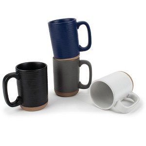Elanze Designs Tall Ribbed Raw Clay Bottom Colorful 16 ounce Ceramic Coffee Mugs Set of 4 - 1 of 4