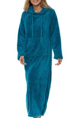 Adr Women's Plush Sweatshirt Robe With Pockets, Long Hooded Fleece Duster  Kaftan Turquoise Large : Target