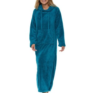ADR Women's Warm Fleece Nightgown, Oversized Hoodie, Long Hooded Sweatshirt Robe - 1 of 4