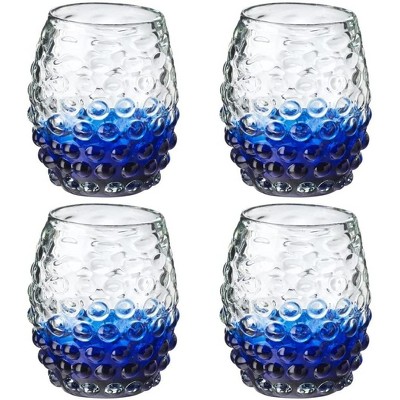 Amici Home Catalina Double Old-Fashioned Glass, Artisan Handmade Mexican Recycled Glass, Vibrant Color Bubbled Design, 14-Ounce, Set of 4