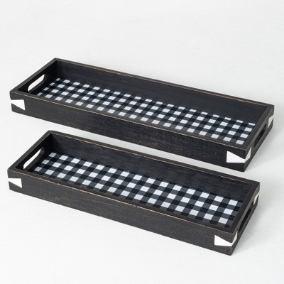 Sullivans Serving Tray Set of 2, 24"L & 19.5"L Black