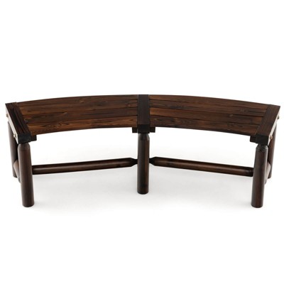 Tangkula Curved Bench Carbonized for 2-Person Pine Wood Legs Backless Curved Garden Bench for Patio